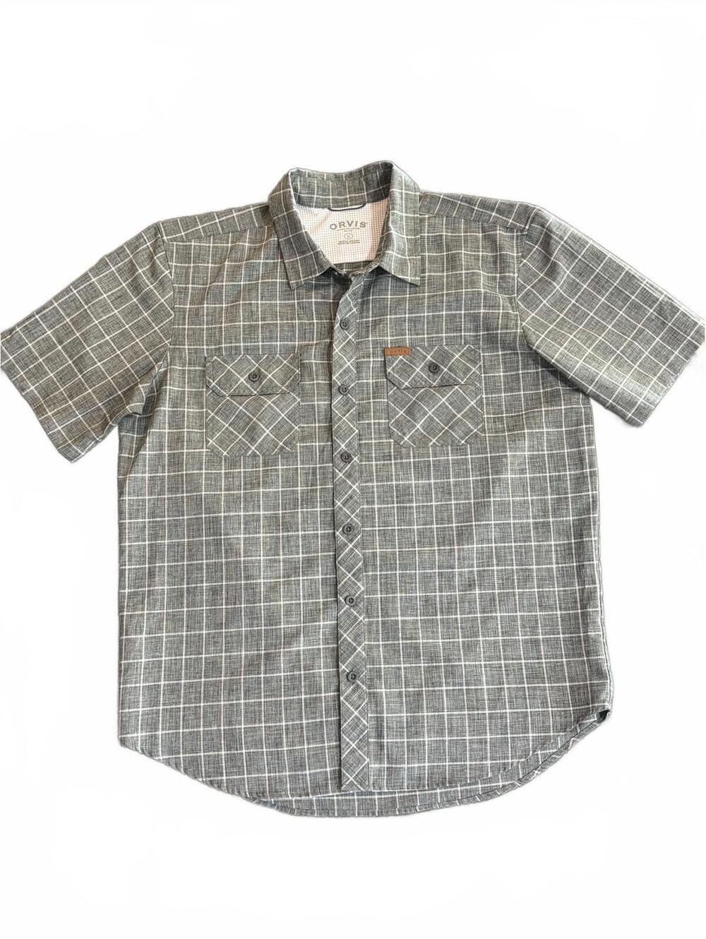 Orvis Men’s Short Sleeve Plaid Button Front Shirt Gray White Performance Size L